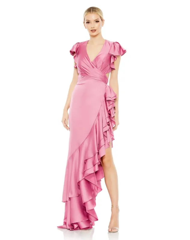 Flutter Sleeve Cut Out Asymmetrical Ruffled Gown sold by Lord & Taylor