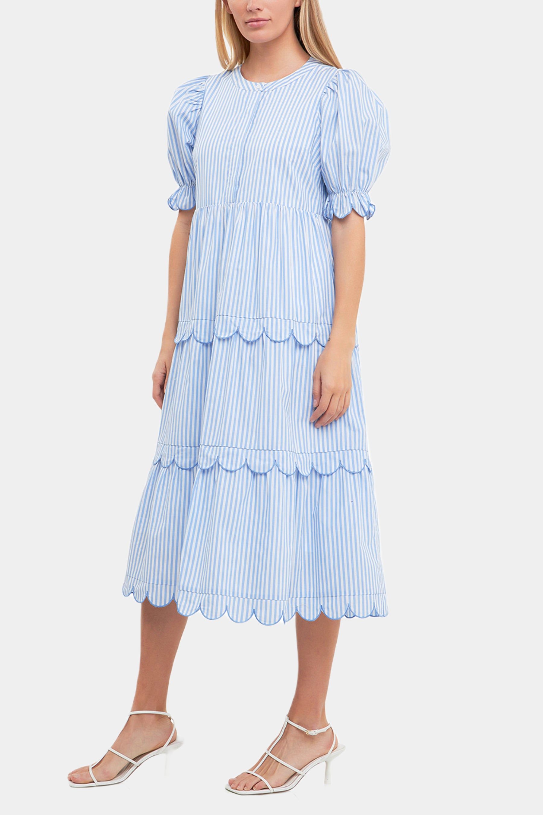 Stripe Scallop Edge Midi Dress sold by Lord & Taylor product image thumbnail 4