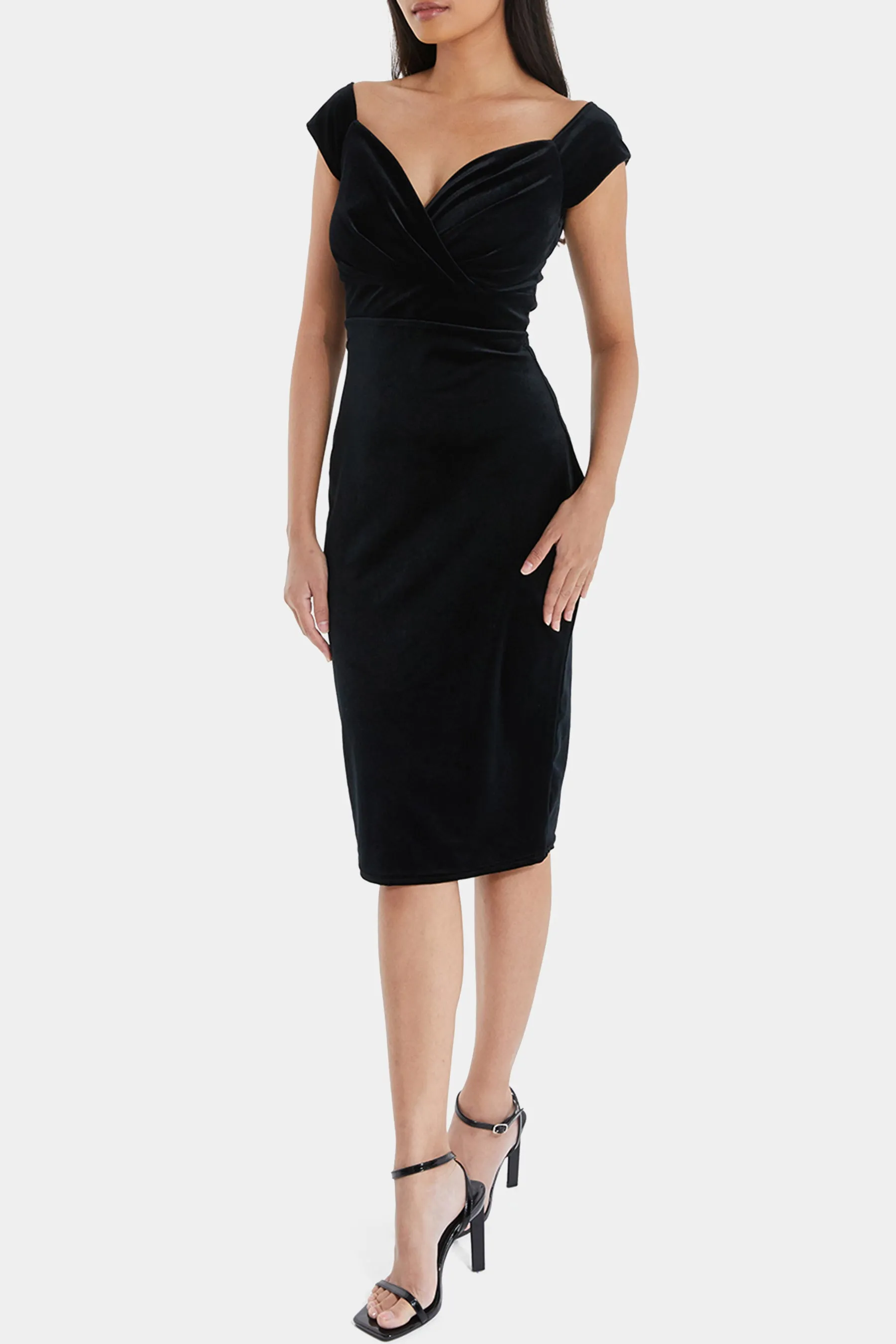 Black Velvet Bardot Midi Dress sold by Lord & Taylor product image thumbnail 3