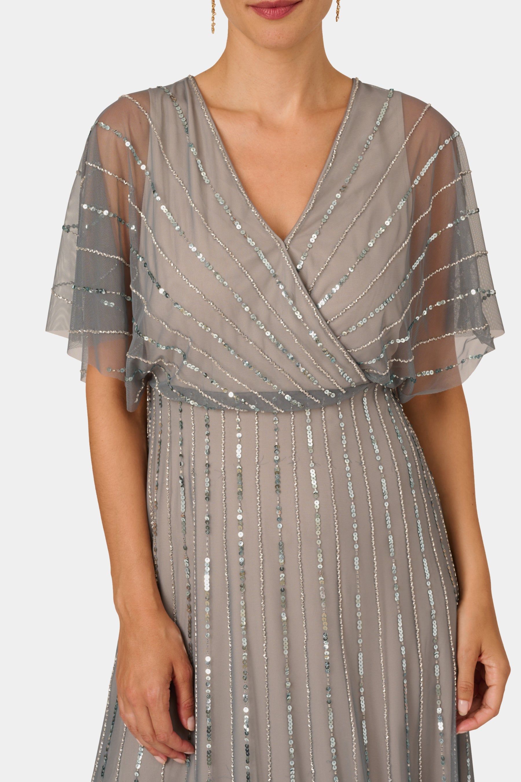 Flutter Sleeve Surplice Blouson Beaded Gown sold by Lord & Taylor product image thumbnail 2