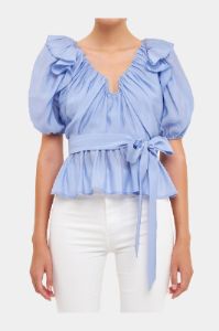 U-neckline Puff Sleeve Top sold by Lord & Taylor