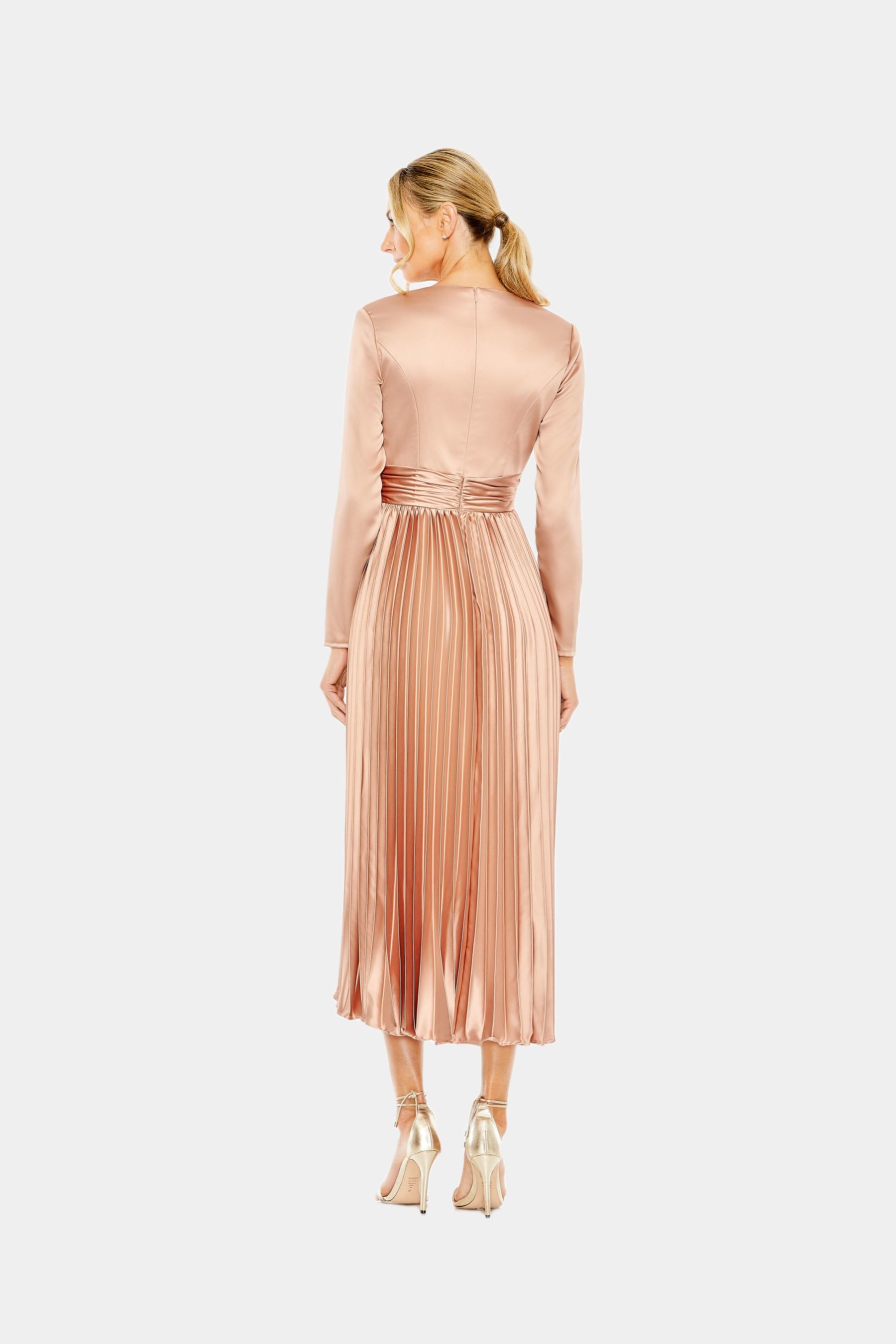 Pleated Deep V Long Sleeve Dress sold by Lord & Taylor product image thumbnail 4