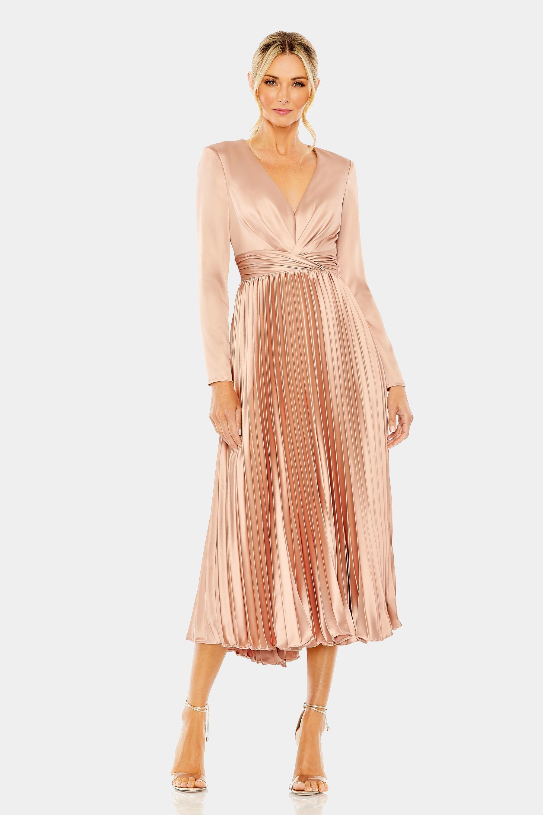 Pleated Deep V Long Sleeve Dress sold by Lord & Taylor