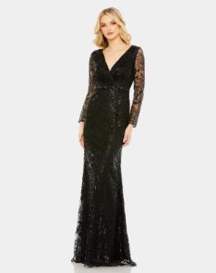 Embellished Wrap Over Long Sleeve Gown sold by Lord & Taylor