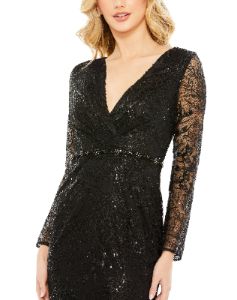Embellished Wrap Over Long Sleeve Gown sold by Lord & Taylor