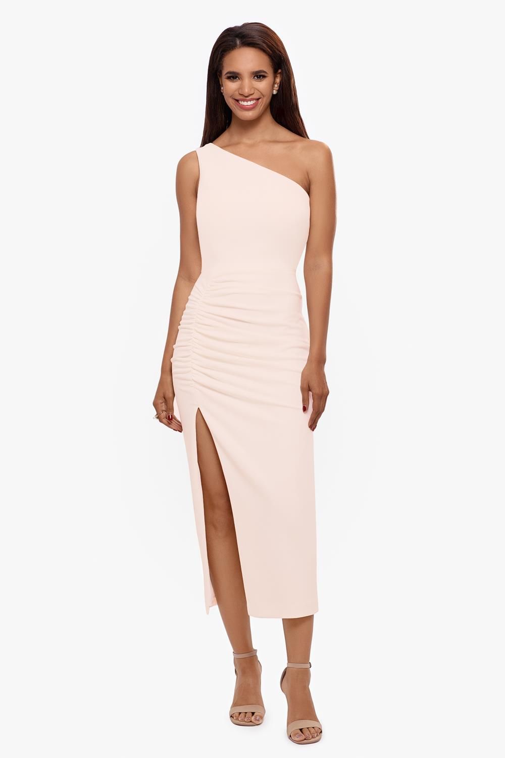 Midi Scuba Crepe One Shoulder Rouche sold by Lord & Taylor