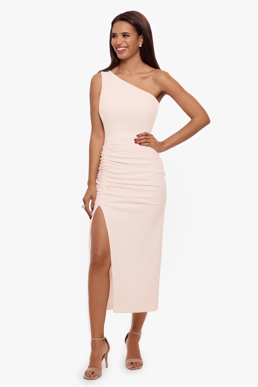 Midi Scuba Crepe One Shoulder Rouche sold by Lord & Taylor product image thumbnail 2