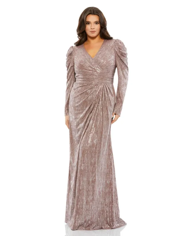 V Neck Puff Sleeve Metallic Wrap Gown sold by Lord & Taylor