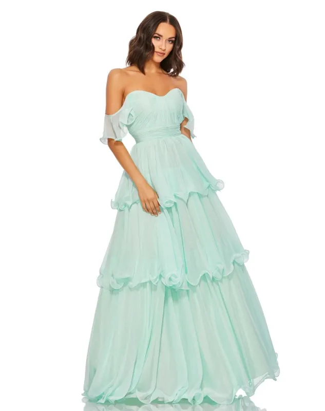 Chiffon Tiered Ruffle Drop Shoulder Ballgown sold by Lord & Taylor