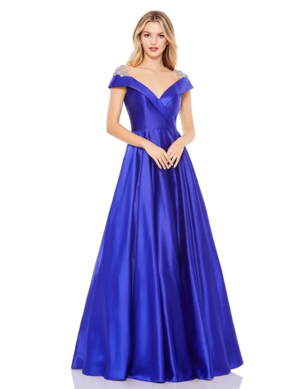 Embellished Cap Sleeve V Neck A Line Gown made by Mac Duggal