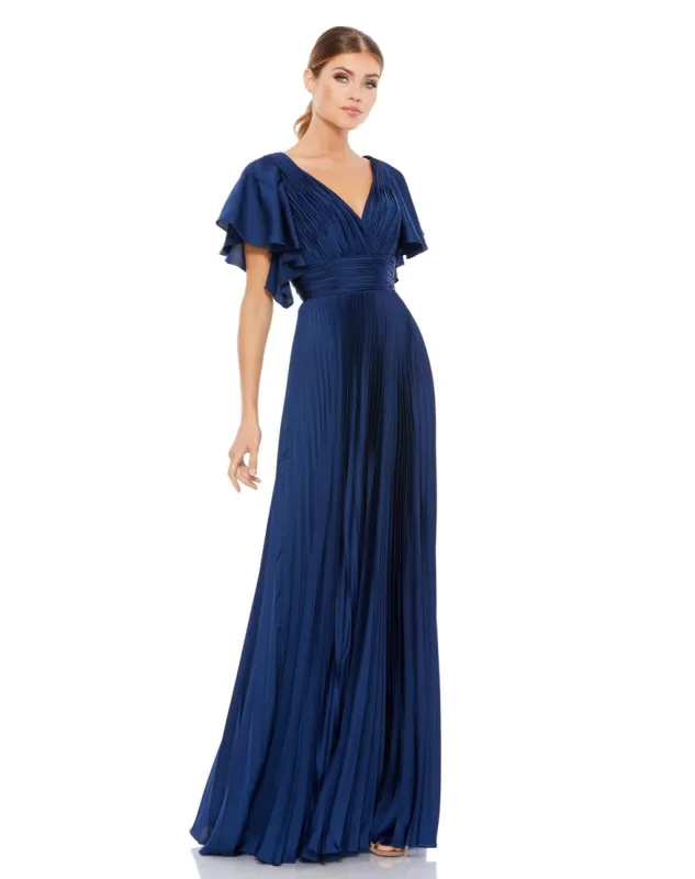 V Neck Flutter Sleeve Pleated A Line Gown sold by Lord & Taylor