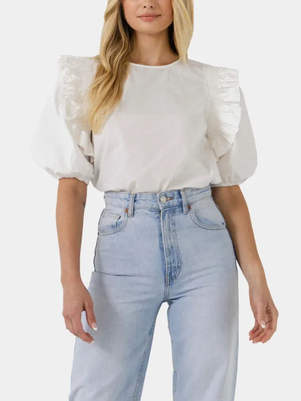 Smocked Detail Ruffled Top sold by Lord & Taylor