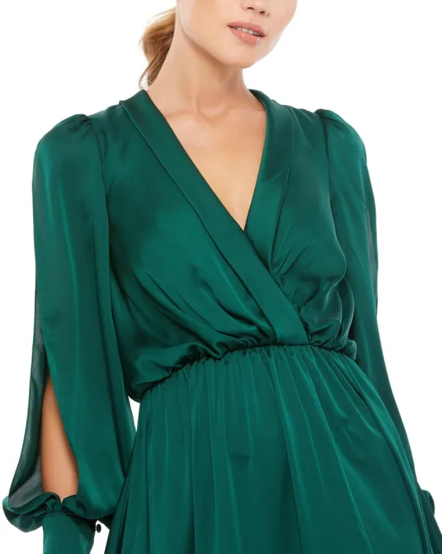 Faux Wrap Long Sleeve Detail Beaded Gown sold by Lord & Taylor