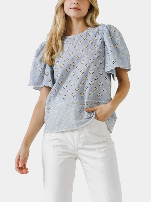 Scalloped Hem Embroidered Top sold by Lord & Taylor