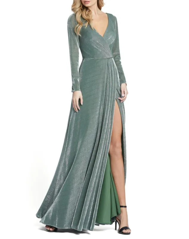 Long Sleeve Shimmer Wrap Gown sold by Lord & Taylor