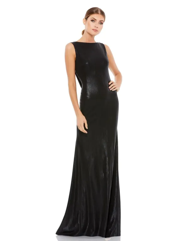 Metallic High Neck Cowl Open Back Column Gown sold by Lord & Taylor