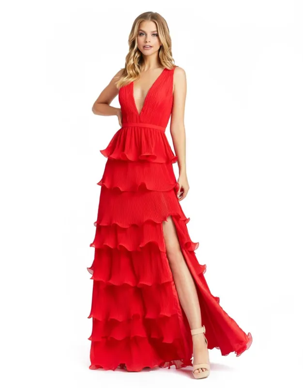 Sleeveless Ruffle Tiered V Neck Gown sold by Lord & Taylor