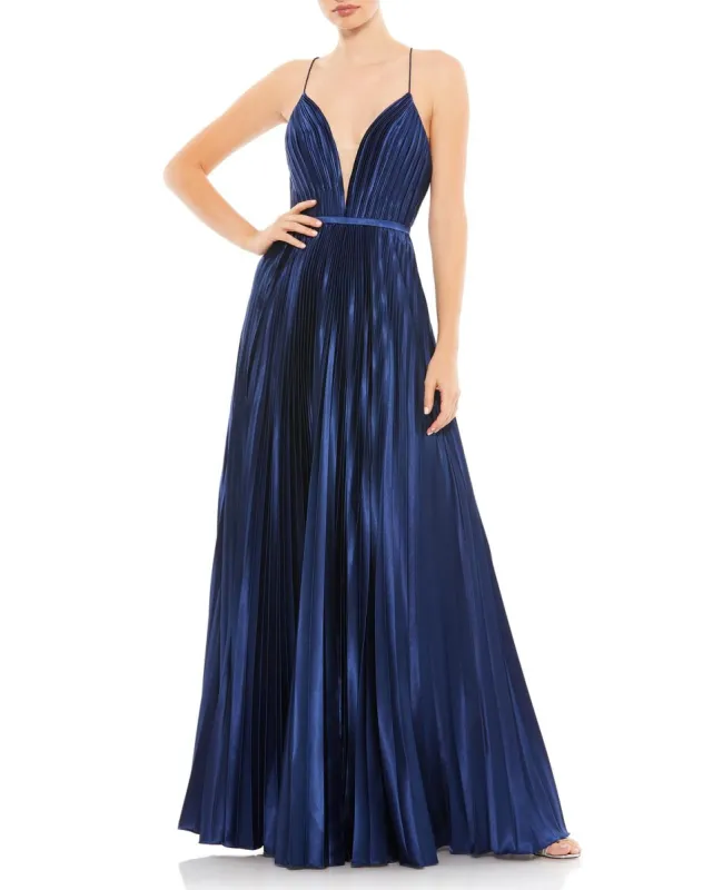 Pleated Illusion Plunge Neck A Line Gown sold by Lord & Taylor
