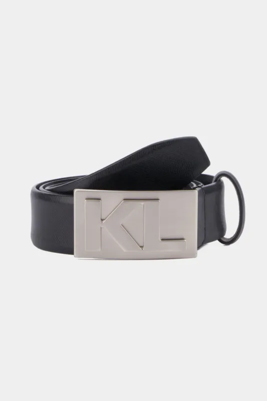 KL Plaque Buckle Saffiano Leather Belt sold by Lord & Taylor