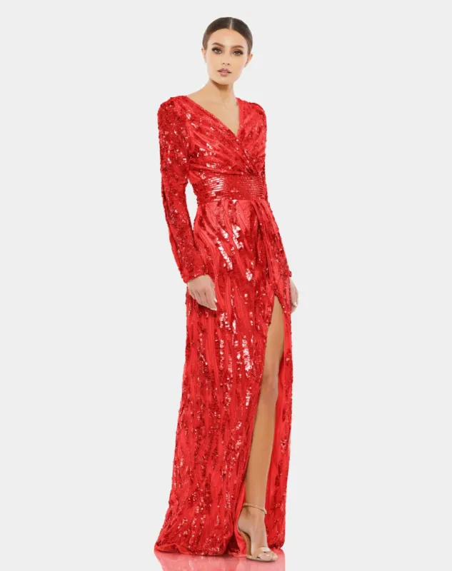 Embellished Faux Wrap Open Back Gown sold by Lord & Taylor