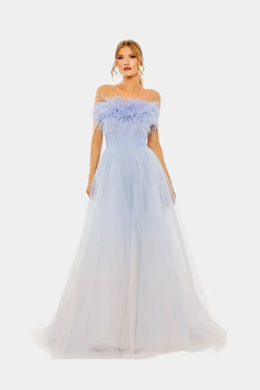 Strapless Feather Hem Tulle Gown sold by Lord & Taylor