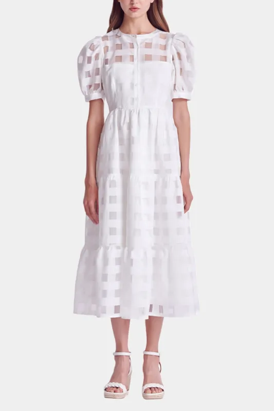 Check Puff Sleeve Tiered Midi Dress sold by Lord & Taylor