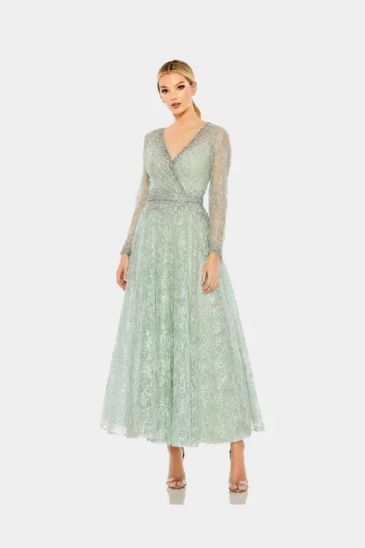 Embellished Wrap Over Long Sleeve Midi Dress sold by Lord & Taylor