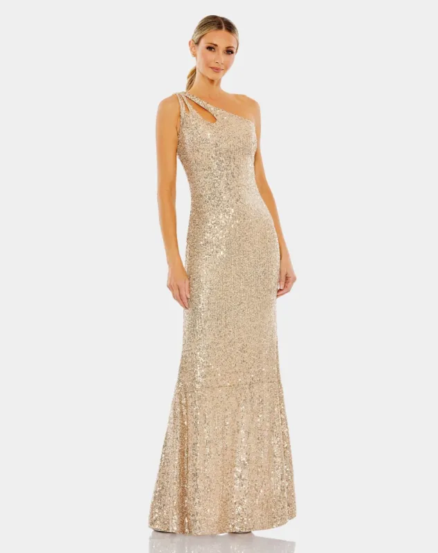 Sequined Strappy One Shoulder Column Gown sold by Lord & Taylor