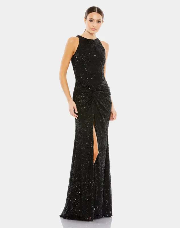 Sequined High Neck Side Knot Gown sold by Lord & Taylor