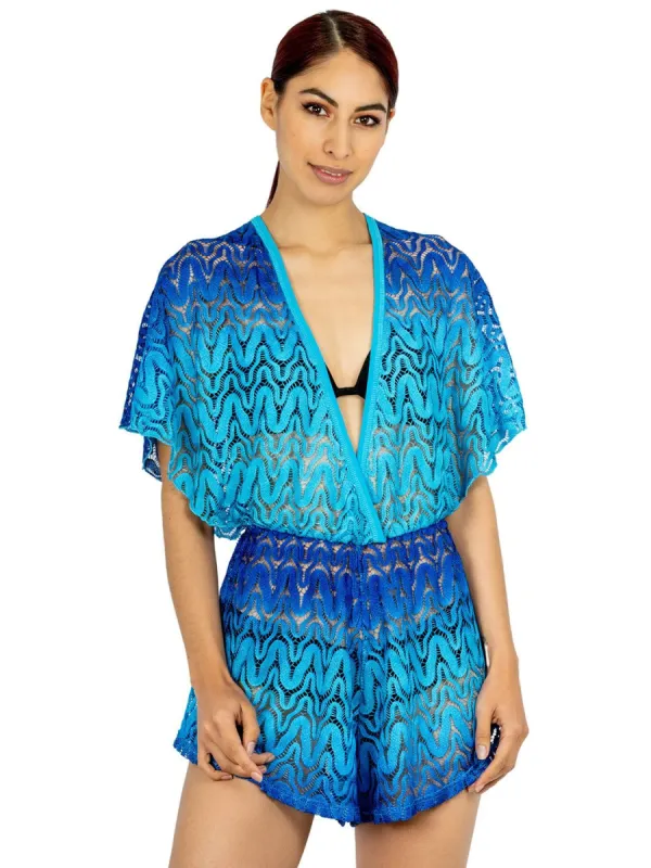 Deep V-Neck Batwing Sleeve Romper sold by Lord & Taylor