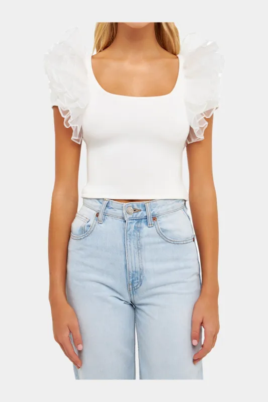 Contrast Organza Ruffle Top sold by Lord & Taylor