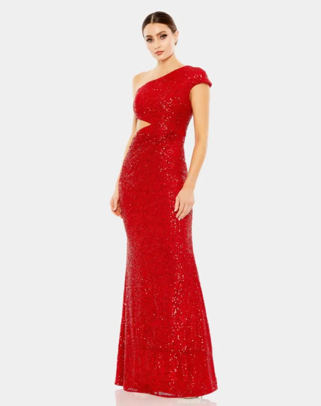 Sequined One Shoulder Cap Sleeve Cut Out Gown sold by Lord & Taylor