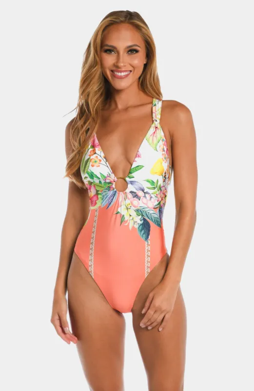 Garden V-Plunge One Piece sold by Lord & Taylor