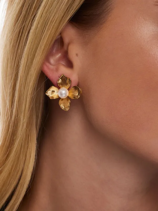 Gold & Pearl Flower Earring sold by Lord & Taylor