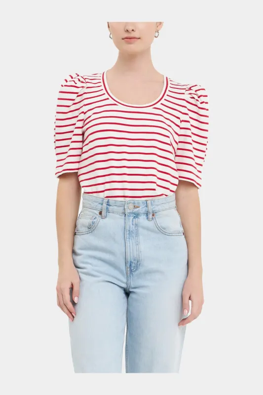 Stripe Pleated Puff Sleeve Top sold by Lord & Taylor