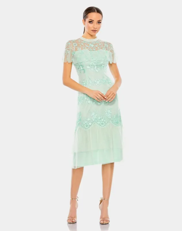 Embroidered Ruffled Cap Sleeve Dress sold by Lord & Taylor