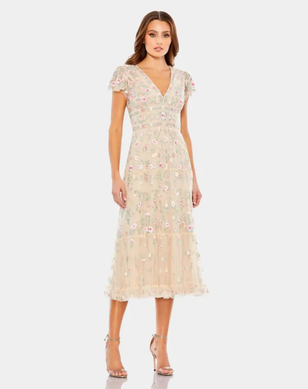 Embroidered V Neck Cap Sleeve Midi Dress sold by Lord & Taylor