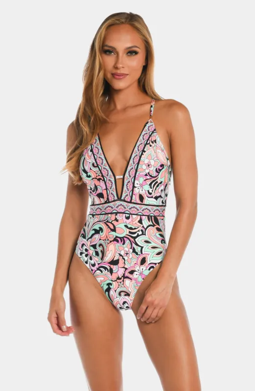 Paisley V-Plunge One Piece sold by Lord & Taylor