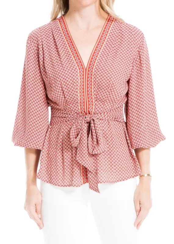 Crepe 3/4 Sleeve Tie Front Blouse sold by Lord & Taylor