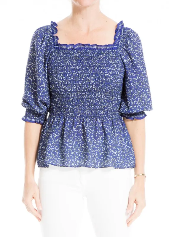 Crepe Elbow Sleeve Smocked Blouse sold by Lord & Taylor