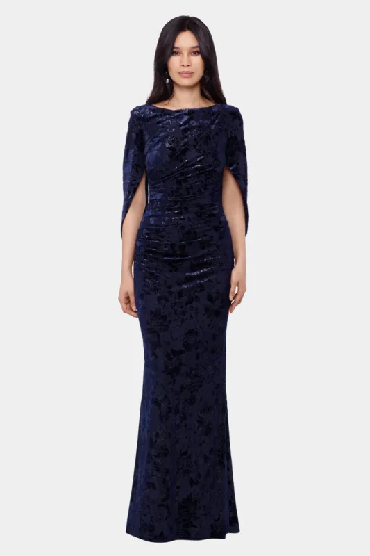Long Burnout Velvet Drape Back sold by Lord & Taylor