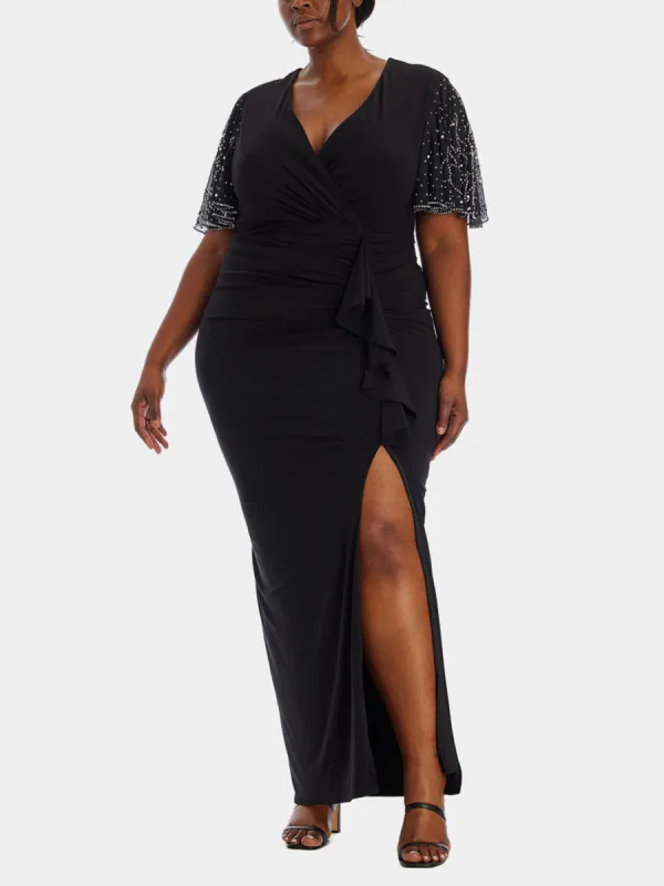 Beaded Sleeve Long Gather Gown sold by Lord & Taylor