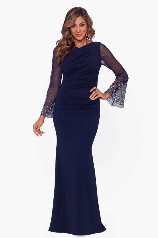 Crepe Beaded Mesh Sleeve Dress sold by Lord & Taylor
