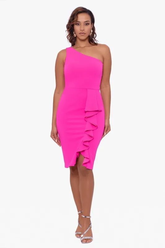Short 1 Shoulder Scuba Crepe Cascade sold by Lord & Taylor