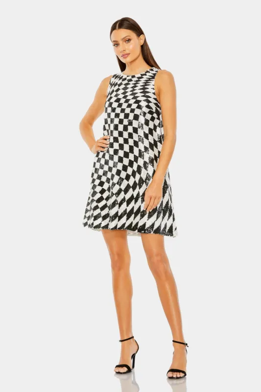 Sleeveless A-Line Sequin Checkered Mini Dress made by Mac Duggal