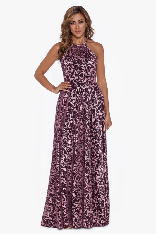 Foil Knit Halter Gown sold by Lord & Taylor