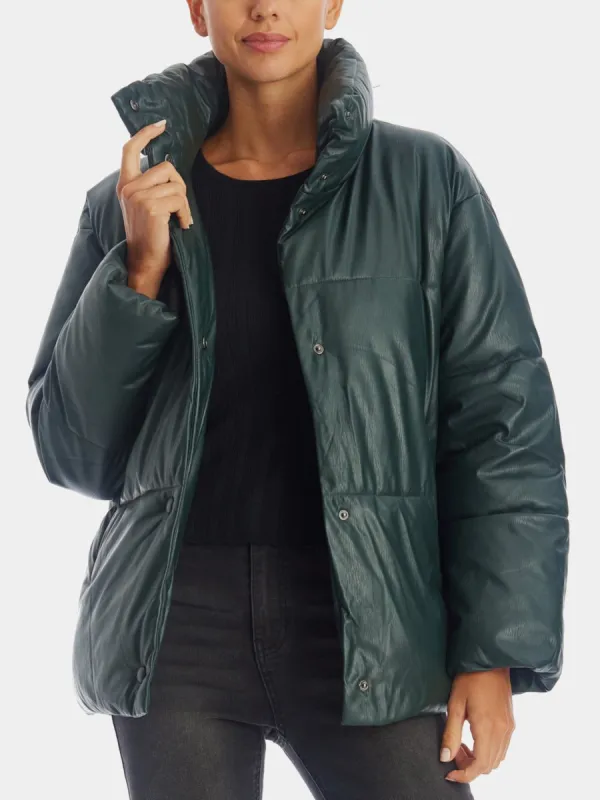 Faux Leather Drop Shoulder Puffer sold by Lord & Taylor