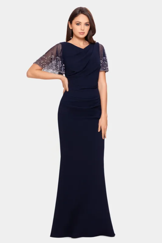 Long Scuba Crepe With Bead Mesh Sleeve sold by Lord & Taylor