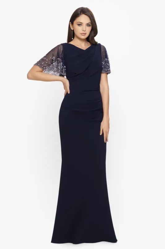 Beaded Sleeve Crepe Gown sold by Lord & Taylor
