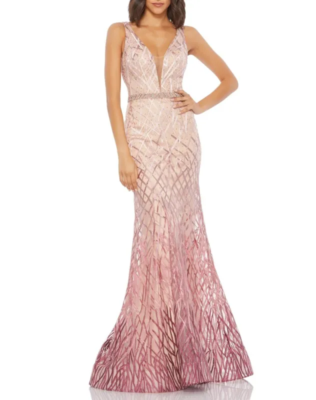 Embellished Ombre Sleeveless Plunge Neck Trumpet Gown sold by Lord & Taylor